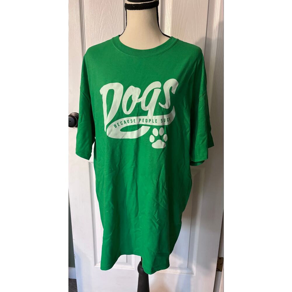 Dogs Because People Suck T-Shirt Unisex Large Green 100% Cotton Novelty Funny